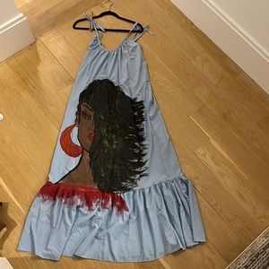 One of a Kind HAND PAINTED Maxi Dress with tie sleeve - M
